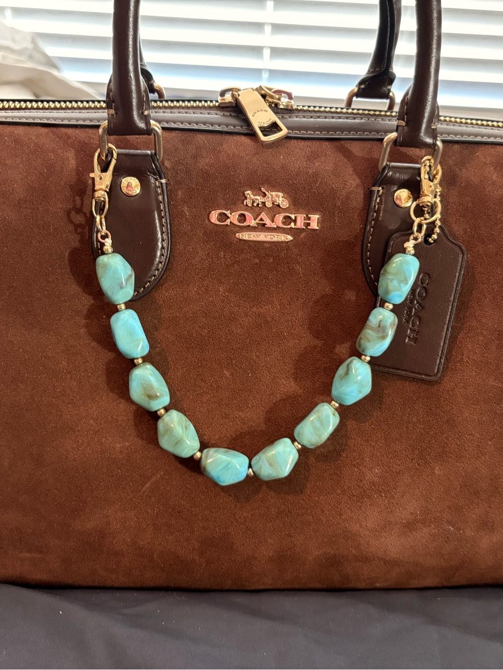 Turquoise Beaded Bag Chain With Gold Accents